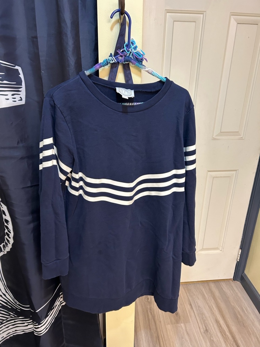 Sail to Sable Navy and White Striped Long Sleeve Sweatshirt dress